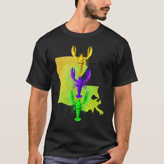 Mardi Gras crayfish, gele Louisiana kaartverf, M T-shirt (Voorkant)
