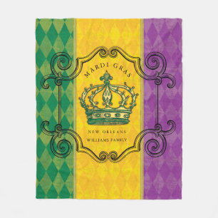 Mardi Gras Crown Paars Gold Green Familienaam Fleece Deken