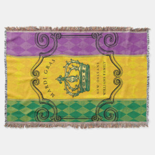 Mardi Gras Crown Paars Green Gold Familienaam Deken