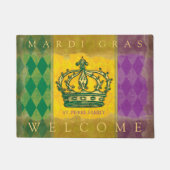 Mardi Gras Crown Paarse gouden familienaam Welkom Deurmat (Voorkant)