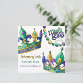 Mardi Gras Crowns and Beads Party Invite Kaart (Staand voorkant)