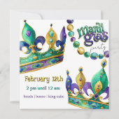 Mardi Gras Crowns and Beads Party Invite Kaart (Voorkant)
