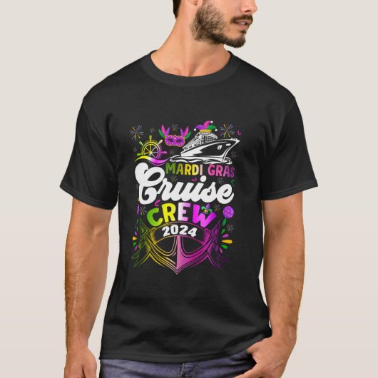Mardi Gras Cruise Crew 2024 Cruising Funny Festiva T-shirt (Voorkant)