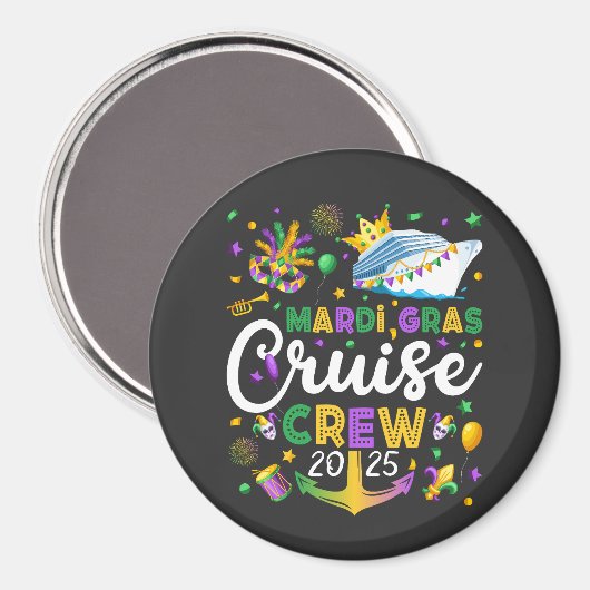Mardi Gras Cruise Crew 2025 Matching Circle Magneet (Voorkant / Achterkant)