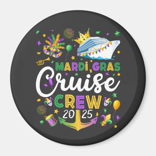 Mardi Gras Cruise Crew 2025 Matching Circle Magneet (Voorkant)