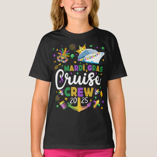 Mardi Gras Cruise Crew 2025 Matching Girl T-shirt (Voorkant)