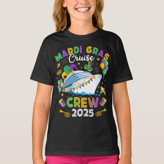 Mardi Gras Cruise Crew 2025 Matching Girl T-shirt (Voorkant)