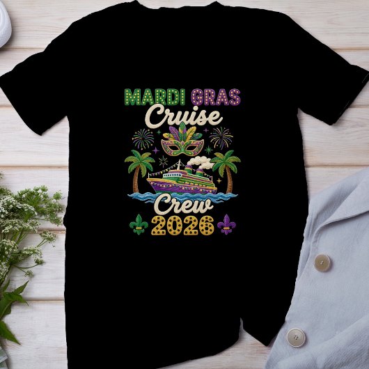 Mardi Gras Cruise Crew 2026, Faux Yarn Mardi Gras T-shirt