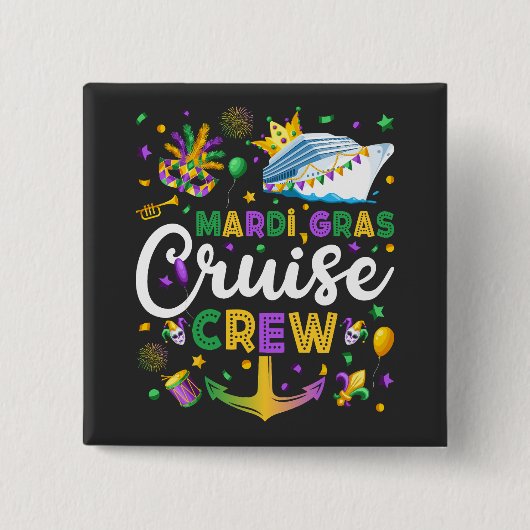 Mardi Gras Cruise Crew Matching Round Square Vierkante Button 5,1 Cm (Voorkant)