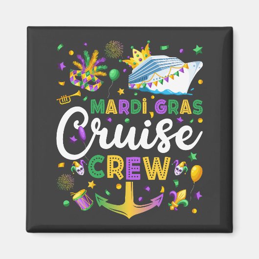 Mardi Gras Cruise Crew Matching Square Magneet (Voorkant)