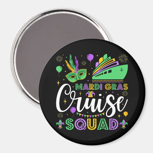 Mardi Gras Cruise Squad Matching Circle Magneet (Voorkant / Achterkant)
