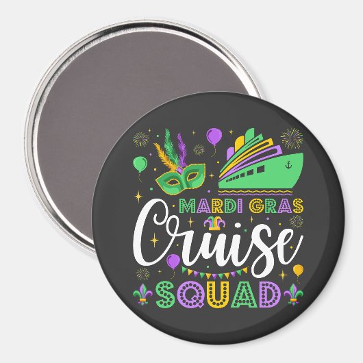 Mardi Gras Cruise Squad Matching Circle Magneet (Voorkant / Achterkant)