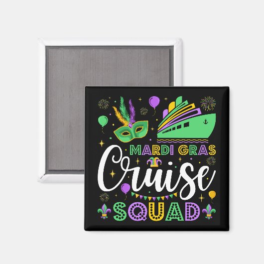 Mardi Gras Cruise Squad Matching Square Magneet (Voorkant / Achterkant)
