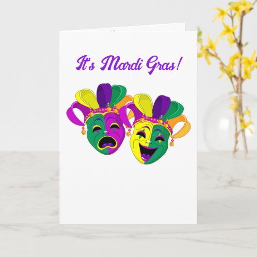 Mardi Gras Custom Message Jesters Kaart (Gele Bloem)