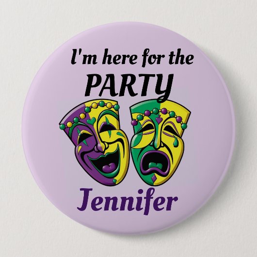 Mardi Gras Custom Name PARTY Button Mardigras (Voorkant)