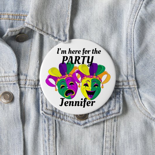 Mardi Gras Custom Name PARTY Button Mardigras (In situ)
