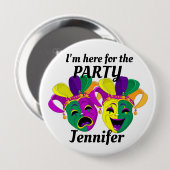 Mardi Gras Custom Name PARTY Button Mardigras (Voorkant /achterkant)