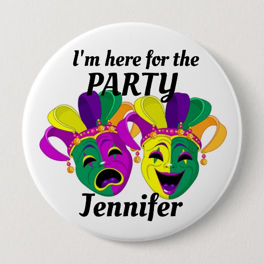 Mardi Gras Custom Name PARTY Button Mardigras (Voorkant)