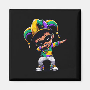 Mardi Gras Dabbing Boy Zwart Grappige Outfit Jeste Magneet