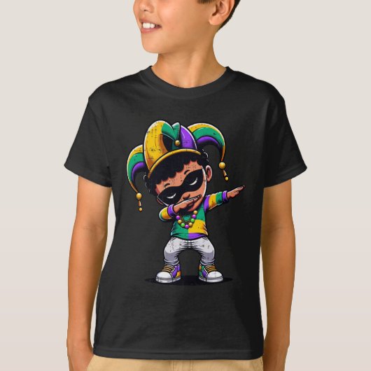 Mardi Gras Dabbing Boy Zwart Grappige Outfit Jeste T-shirt (Voorkant)