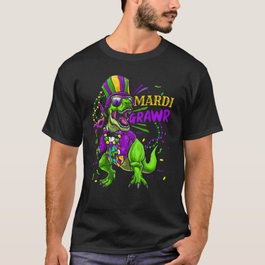 Mardi Gras Dabbing Rex Dinosaur Mardi Grawr Bead C T-shirt (Voorkant)