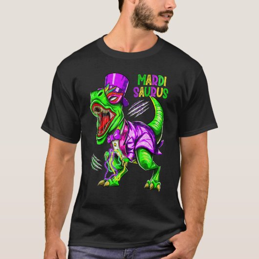 Mardi Gras Dabbing Rex Dinosaur Mardi Grawr Bead C T-shirt (Voorkant)