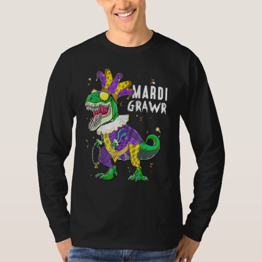 Mardi Gras Dabbing Rex Dinosaur Mardi Grawr Bead C T-shirt (Voorkant)