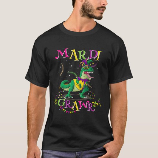 Mardi Gras Dabbing Rex Dinosaur Mardi Grawr Bead C T-shirt (Voorkant)