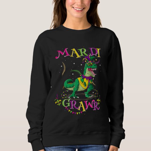 Mardi Gras Dabbing Rex Dinosaur Mardi Grawr Bead C Trui (Voorkant)