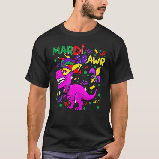 Mardi Gras Dabbing Rex Dinosaur Mardi Grawr Bead O T-shirt (Voorkant)