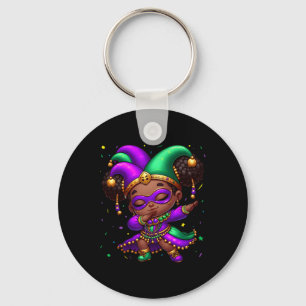 Mardi Gras Dabbing Schattige Zwart Meisje Jester P Sleutelhanger