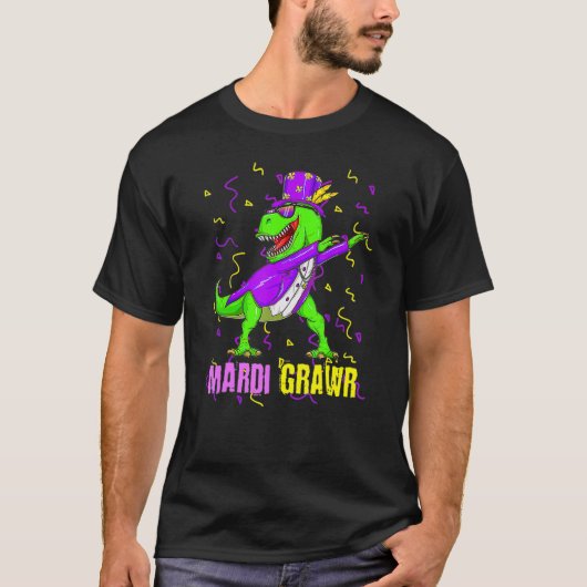 Mardi Gras Dabbing T Rex Dinosaur Funny Carnival M T-shirt (Voorkant)
