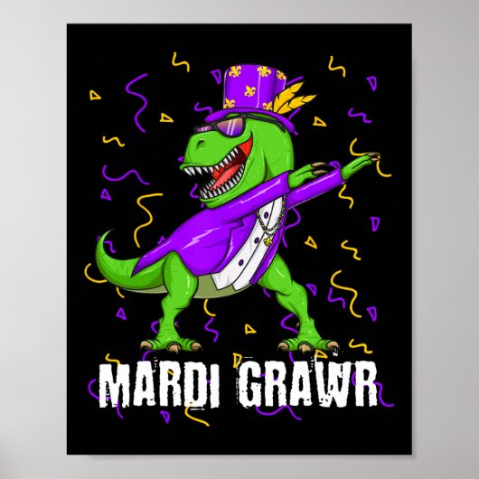 Mardi Gras Dabbing T Rex Dinosaur Mardi Grawr Bead Poster (Voorkant)