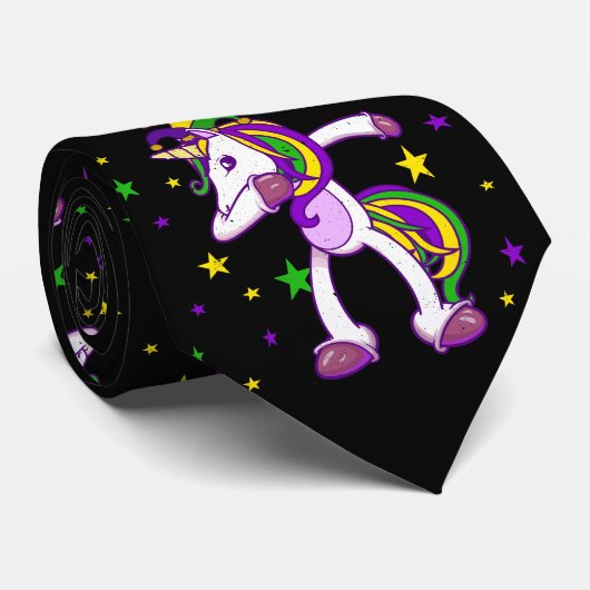 Mardi Gras Dabbing Unicorn Stropdas (Opgerold)