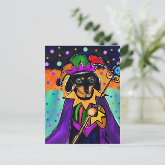 MARDI GRAS DACHSHUND BRIEFKAART (Staand voorkant)