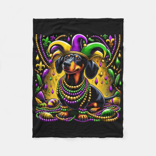 Mardi Gras Dachshund Dog Jester  Fleece Deken (Voorkant)
