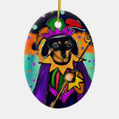 MARDI GRAS DACHSHUND KERAMISCH ORNAMENT (Voorkant)