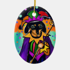 MARDI GRAS DACHSHUND KERAMISCH ORNAMENT