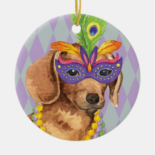Mardi Gras Dachshund Keramisch Ornament (Voorkant)