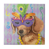 Mardi Gras Dachshund Tegeltje (Voorkant)