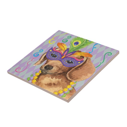 Mardi Gras Dachshund Tegeltje (Zijkant)