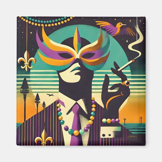 Mardi Gras De Rokkende Man Magneet (Voorkant)