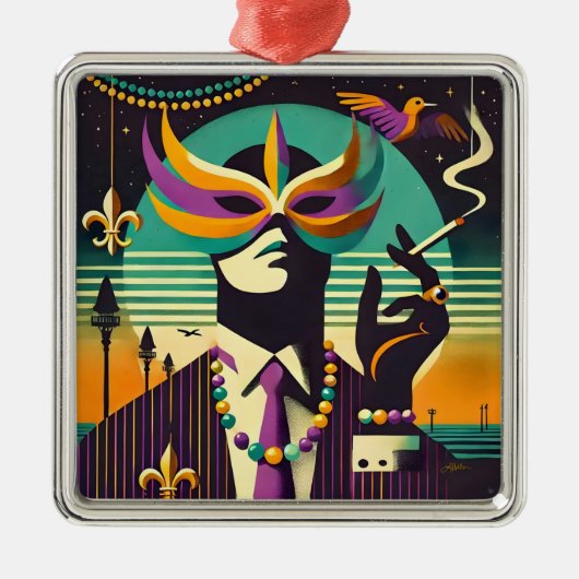 Mardi Gras De Rokkende Man Metalen Ornament (Voorkant)