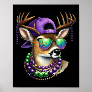 Mardi Gras Deer Hunting Mardi Beads Mask Party Boy Poster