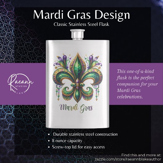 Mardi Gras Design Klassieke Roestvrijstalen kolf Flacon