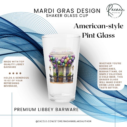Mardi Gras Design Shaker Glass Cup Glas