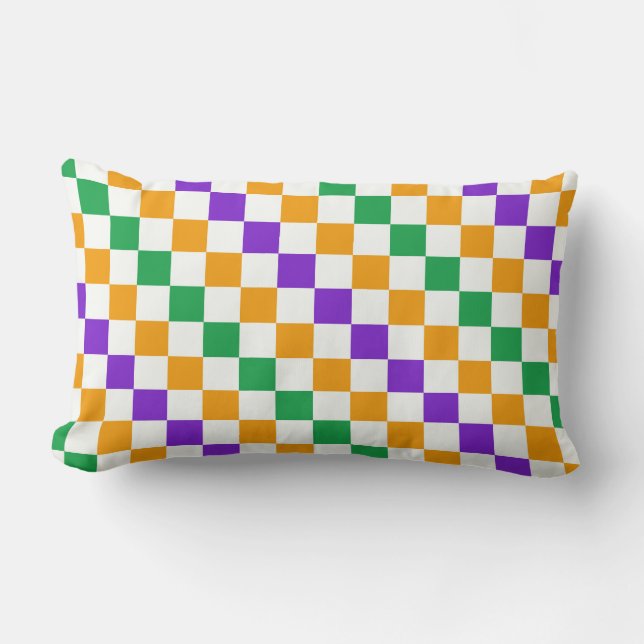 Mardi gras diagonaal dambordpatroon kussen (Voorkant)