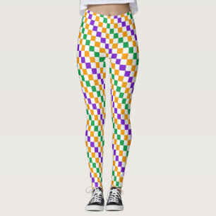Mardi gras-diagonaal schaakbordpatroon leggings