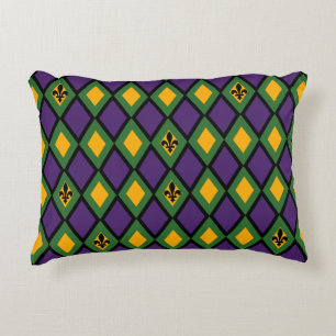Mardi Gras Diamond Pattern met Fleur De Lis Decoratief Kussen