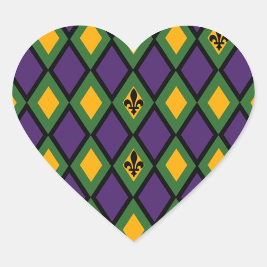 Mardi Gras Diamond Pattern met Fleur De Lis Hart Sticker (Voorkant)